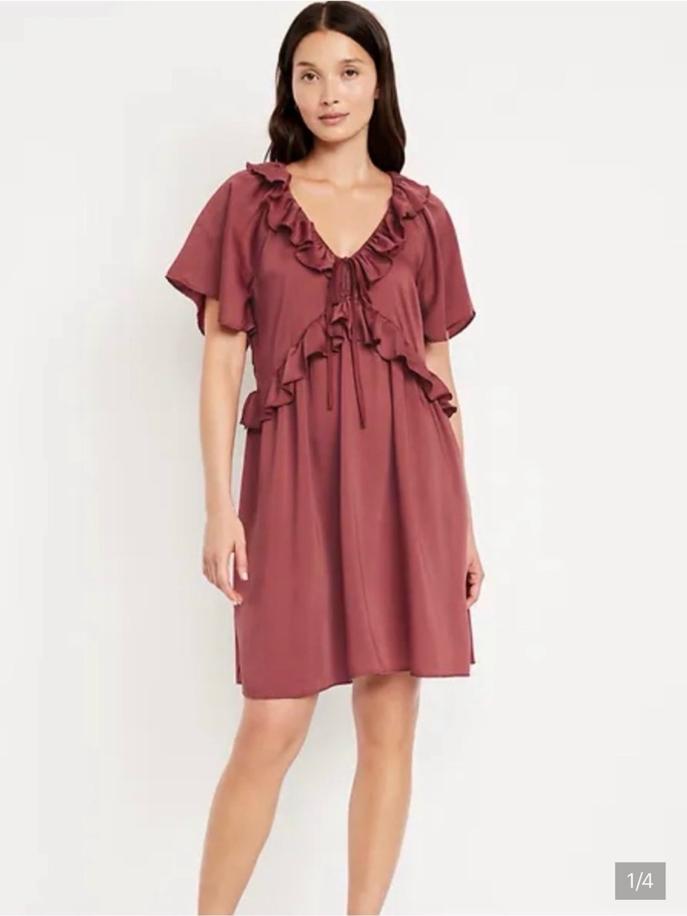 Old Navy Ruffle V-Neck Short Sleeve Dress in Dusty Rose
